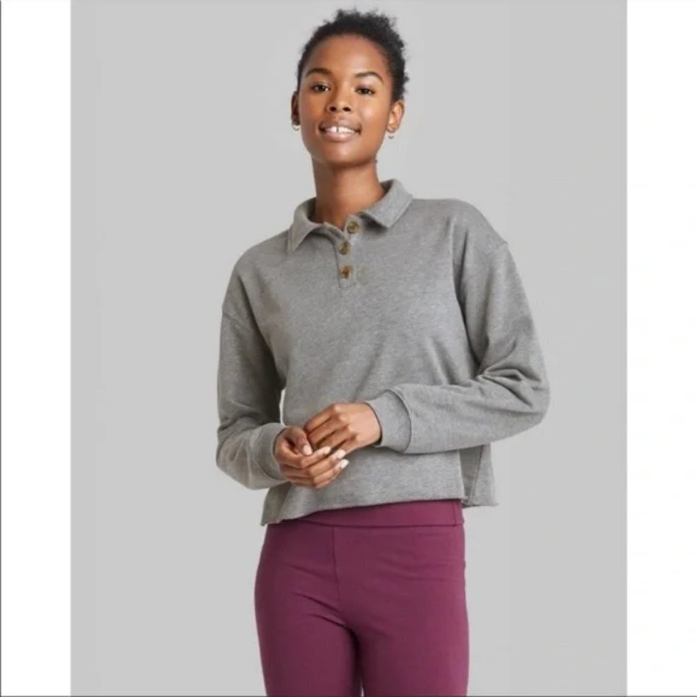 Wild Fable Gray Collared Pullover Sweatshirt Womens Athleisure Long Sleeve